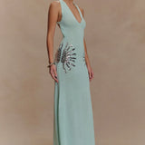 Corinne | Plunging Open-Back Sequin Sunburst Maxi Dress