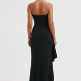 Meadow | Strapless Ruched Crepe Thigh-High Split Maxi Dress