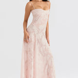 Adelle | Floral Jacquard Lace-Up Maxi Dress