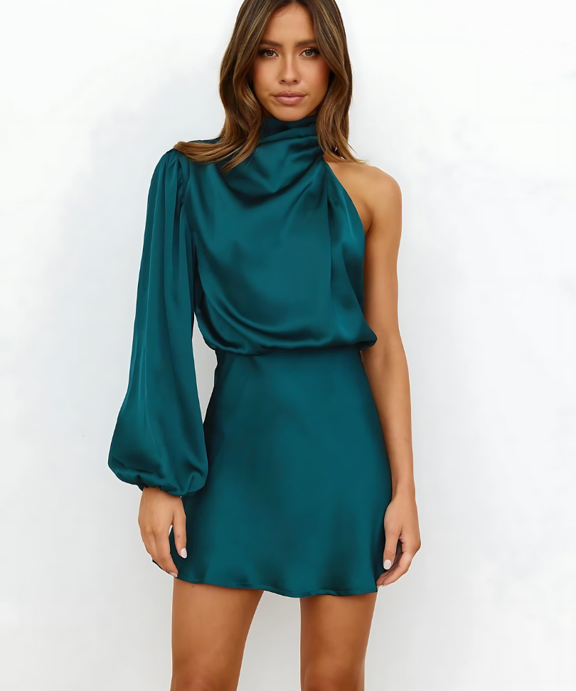 Veloura | Lustrous One-Shoulder Satin Bodycon Dress