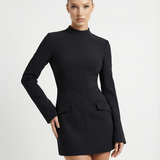 Cherry | High Neck Flare Cuff Sculpted Mini Dress