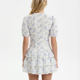 Kaya | V-Neck Tiered Ruffle Floral Puff Sleeve Mini Dress