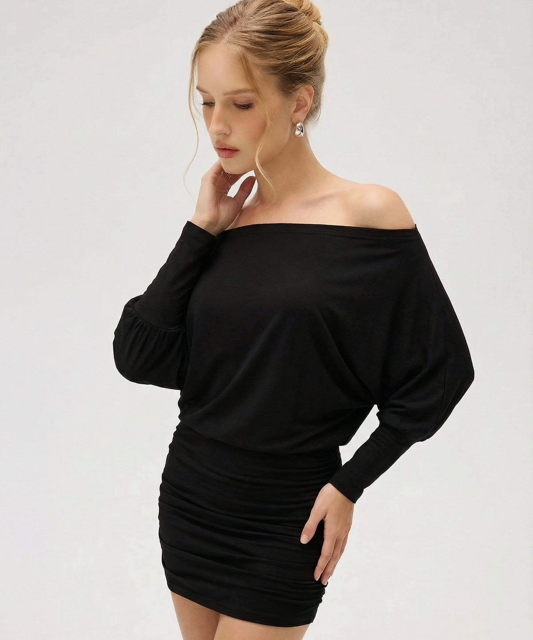 Jaimey | Draped Top Ruched Fitted Skirt Mini Dress