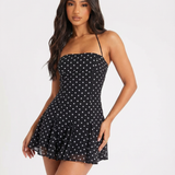 Ariel | Fitted Bodice Polka Dot Halter Mini Dress