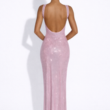 Olivia | Embellished Square Neck Crystal Mesh Maxi Dress