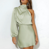 Veloura | Lustrous One-Shoulder Satin Bodycon Dress