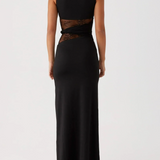 Flux | Lace Cutout Waist Black Maxi Dress