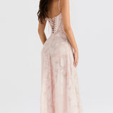Adelle | Floral Jacquard Lace-Up Maxi Dress