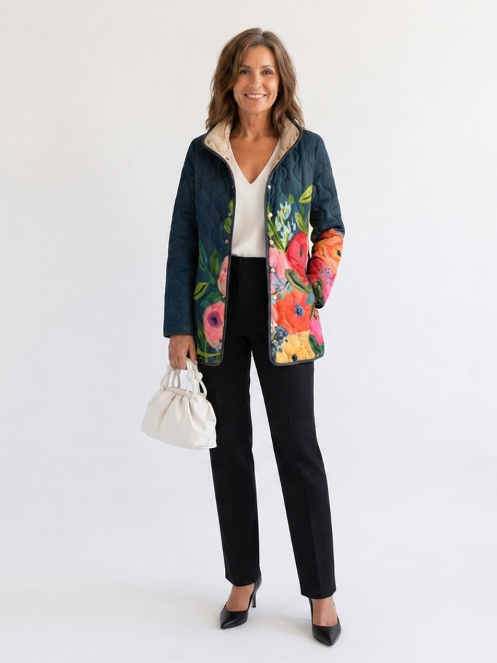 Camille | Quilted jacket with painted flowers