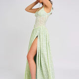 Louisa | Ethereal Floral Ruched Maxi Dress with High Slit
