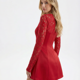 Samantha | Long Sleeve Bustier Red Lace Mini Dress