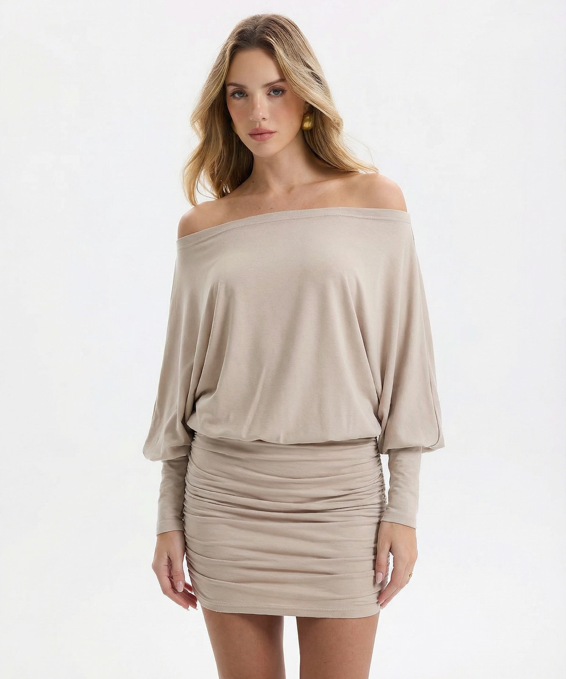 Sola | Ruched Mini Dress Draped Relaxed Top & Fitted Skirt