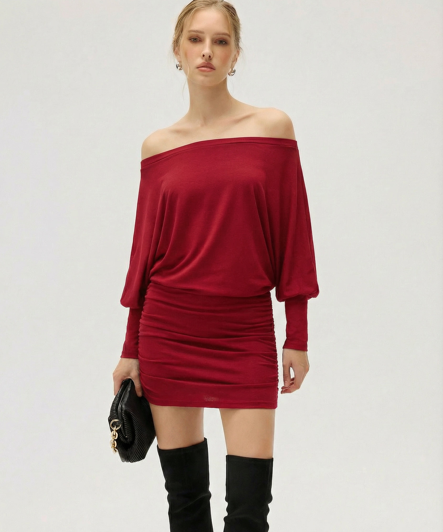 Jaimey | Draped Top Ruched Fitted Skirt Mini Dress