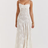 Adelle | Floral Jacquard Lace-Up Maxi Dress