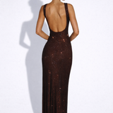 Olivia | Embellished Square Neck Crystal Mesh Maxi Dress