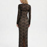 Catrine | Sheer Floral Lace Corset Maxi Dress with Detachable Sleeves