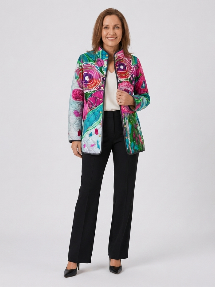 Lucie | Quilted Jacket with Watercolour Flowers