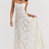 Adelle | Floral Jacquard Lace-Up Maxi Dress