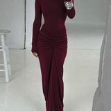 Gilded | Classy Ruched Long Sleeve Mock Neck Maxi Dress