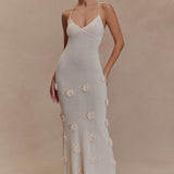 Trice | Lace-Up Open Back V-Neck 3D Floral Knit Maxi Dress