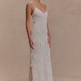 Trice | Lace-Up Open Back V-Neck 3D Floral Knit Maxi Dress