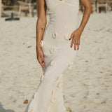 Trice | Lace-Up Open Back V-Neck 3D Floral Knit Maxi Dress