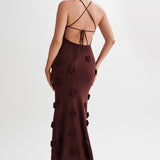 Trice | Lace-Up Open Back V-Neck 3D Floral Knit Maxi Dress