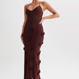 Trice | Lace-Up Open Back V-Neck 3D Floral Knit Maxi Dress