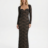 Catrine | Sheer Floral Lace Corset Maxi Dress with Detachable Sleeves