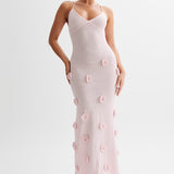 Trice | Lace-Up Open Back V-Neck 3D Floral Knit Maxi Dress