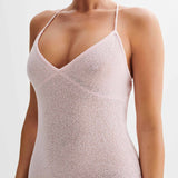 Trice | Lace-Up Open Back V-Neck 3D Floral Knit Maxi Dress