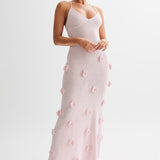 Trice | Lace-Up Open Back V-Neck 3D Floral Knit Maxi Dress