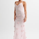 Trice | Lace-Up Open Back V-Neck 3D Floral Knit Maxi Dress