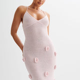 Trice | Lace-Up Open Back V-Neck 3D Floral Knit Maxi Dress