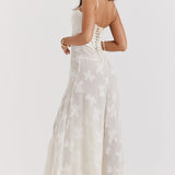 Adelle | Floral Jacquard Lace-Up Maxi Dress