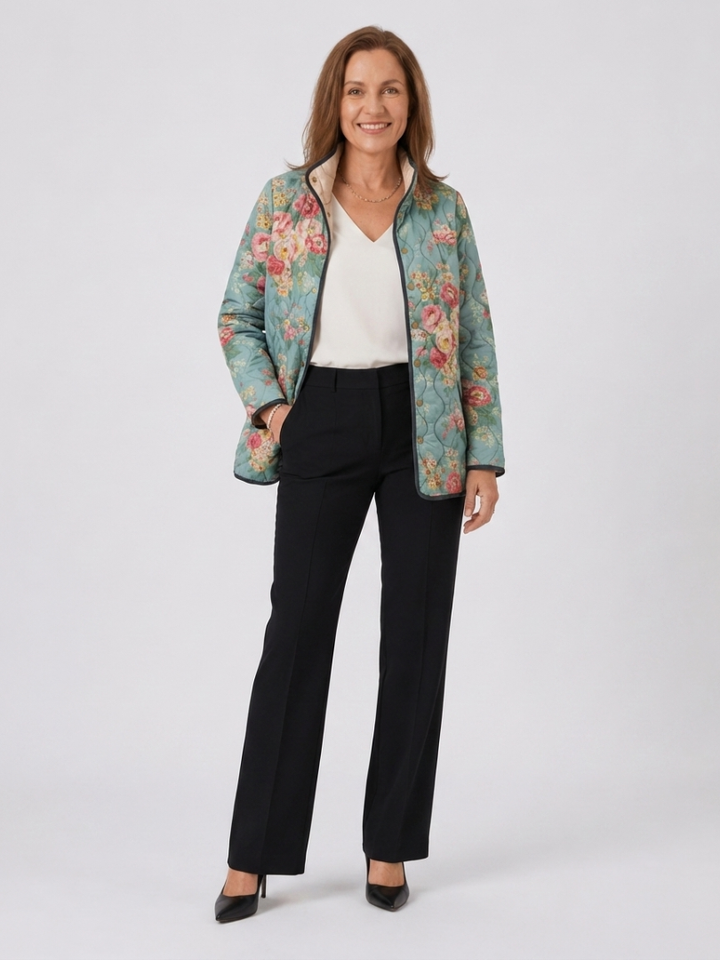 Mathilde | Quilted Jacket with Celadon Green Roses