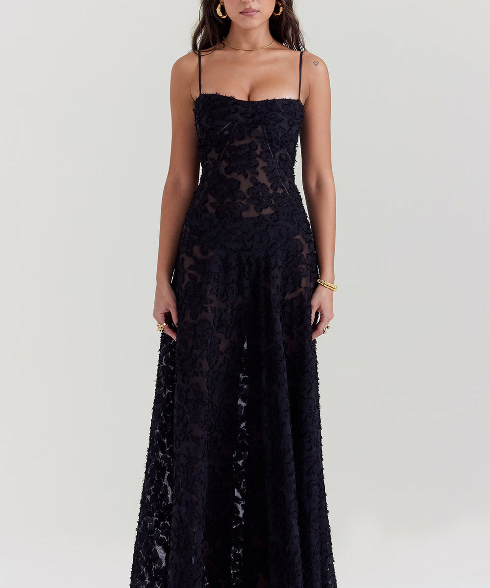 Adelle | Floral Jacquard Lace-Up Maxi Dress