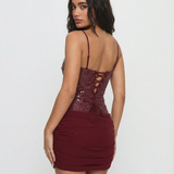 Ayana | Draped Skirt Sequin Bodice Lace-Up Mini Dress