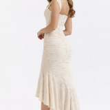 Cleo | Bias-Cut Luminous Cowl Neck Midi Dress