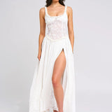 Louisa | Ethereal Floral Ruched Maxi Dress with High Slit