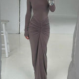 Gilded | Classy Ruched Long Sleeve Mock Neck Maxi Dress