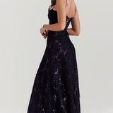Adelle | Floral Jacquard Lace-Up Maxi Dress