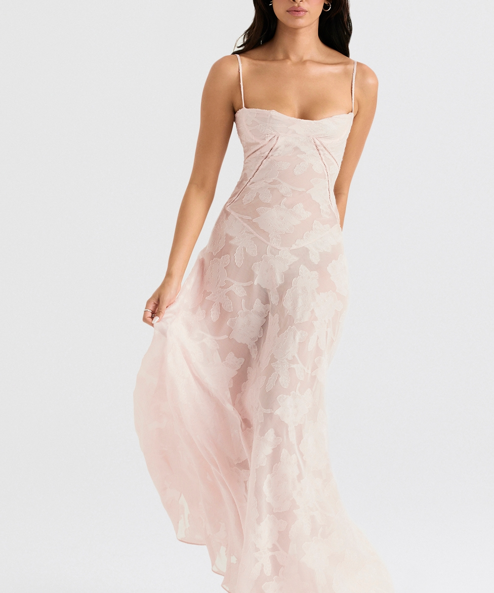 Sharon | Floral Embroidered Bodycon Maxi Dress