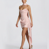 Lux | Draped Halter Asymmetric Sash Corset Mini Dress