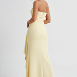 Meadow | Strapless Ruched Crepe Thigh-High Split Maxi Dress
