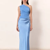 Zondra | Asymmetrical Matte & Shiny Satin Maxi Dress