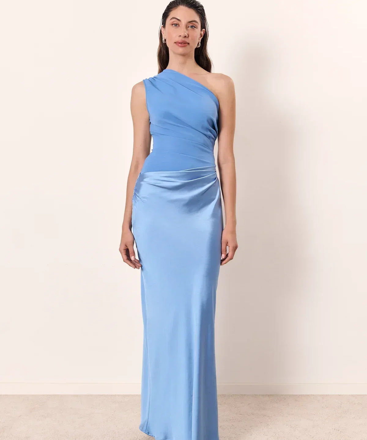 Zondra | Asymmetrical Matte & Shiny Satin Maxi Dress