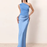 Zondra | Asymmetrical Matte & Shiny Satin Maxi Dress