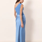 Zondra | Asymmetrical Matte & Shiny Satin Maxi Dress