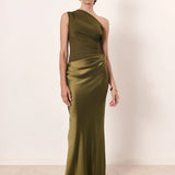 Zondra | Asymmetrical Matte & Shiny Satin Maxi Dress